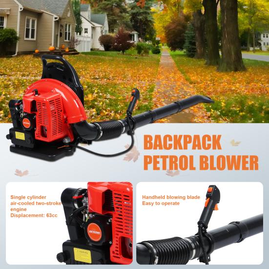 Leaf Blower, 63CC Gas Powered Backpack Leaf Blower, 665CFM 2-Stroke Snow Blower for Lawn Care Yard Dust Debris