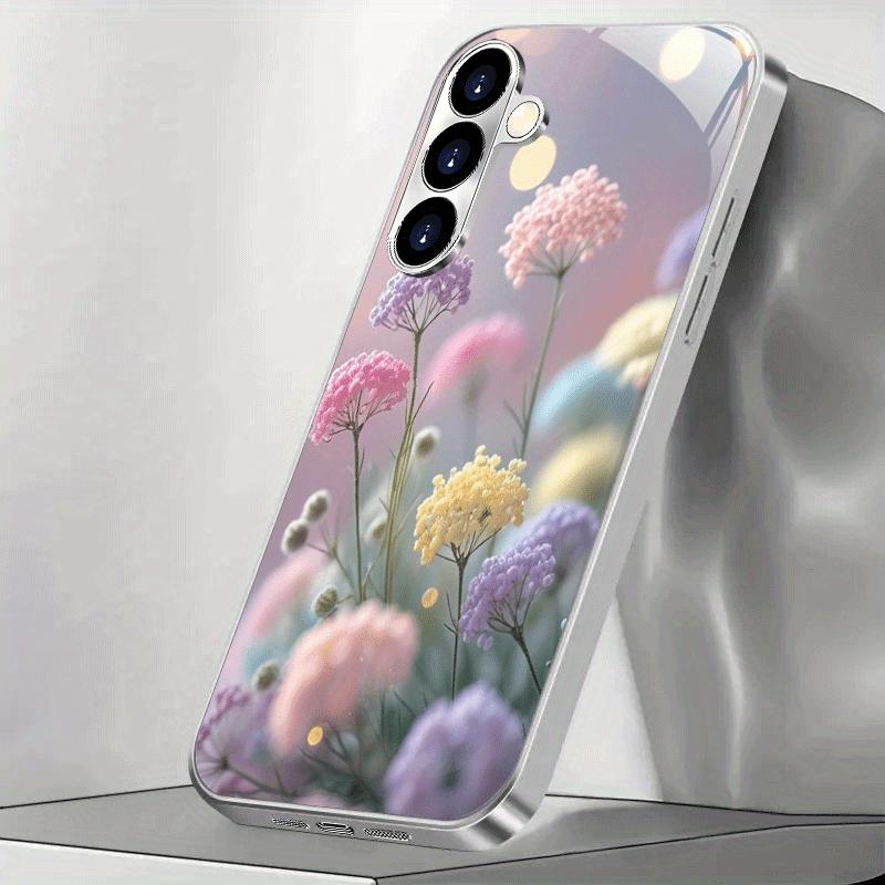 Fresh colored flower ball patterned glass phone case suitable for Samsung Galaxy S26 S25 S24 S22 S21 S20 FE/Ultra/Plus hard case