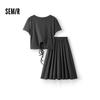Semir Women's Hollow-Out Drawstring Top & A-Line Skirt Set