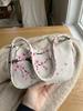 Trendy Cherry Blossom Print Shoulder Bag, Corduroy Underarm Bag for Daily Casual Use
