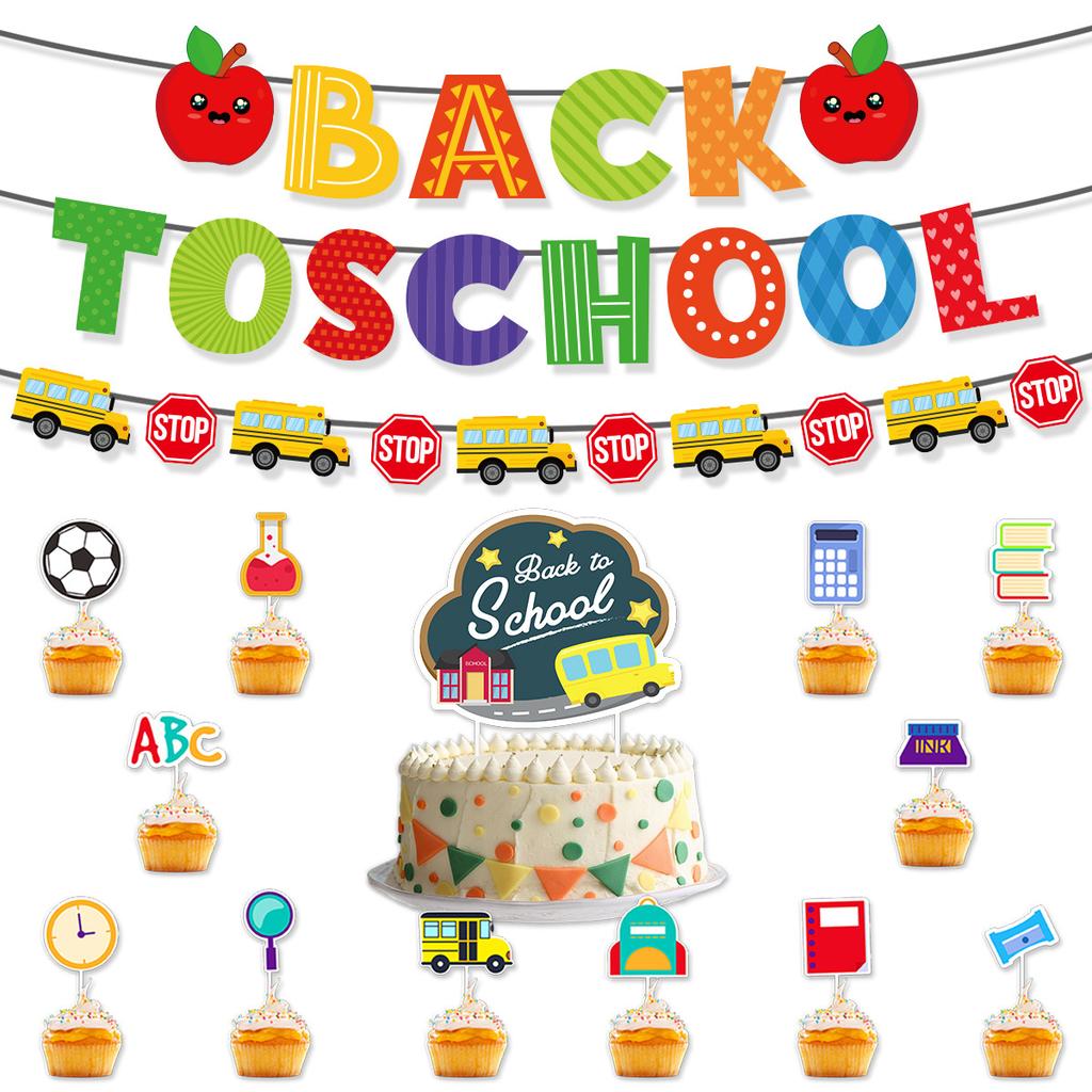 School Season Party Decoration Back To School Apple Pencil Flag Latte Cake Set