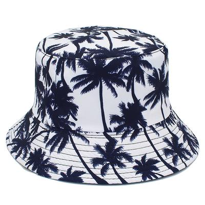 Hawaii doppelseitiger Kokospalmen Fischerhut Herren- und Damen-Freizeit-Bedruckter Beckenhut Sommerreise Sonnenschutzhut