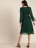 Women Green Self Design A-Line Dress with Belt