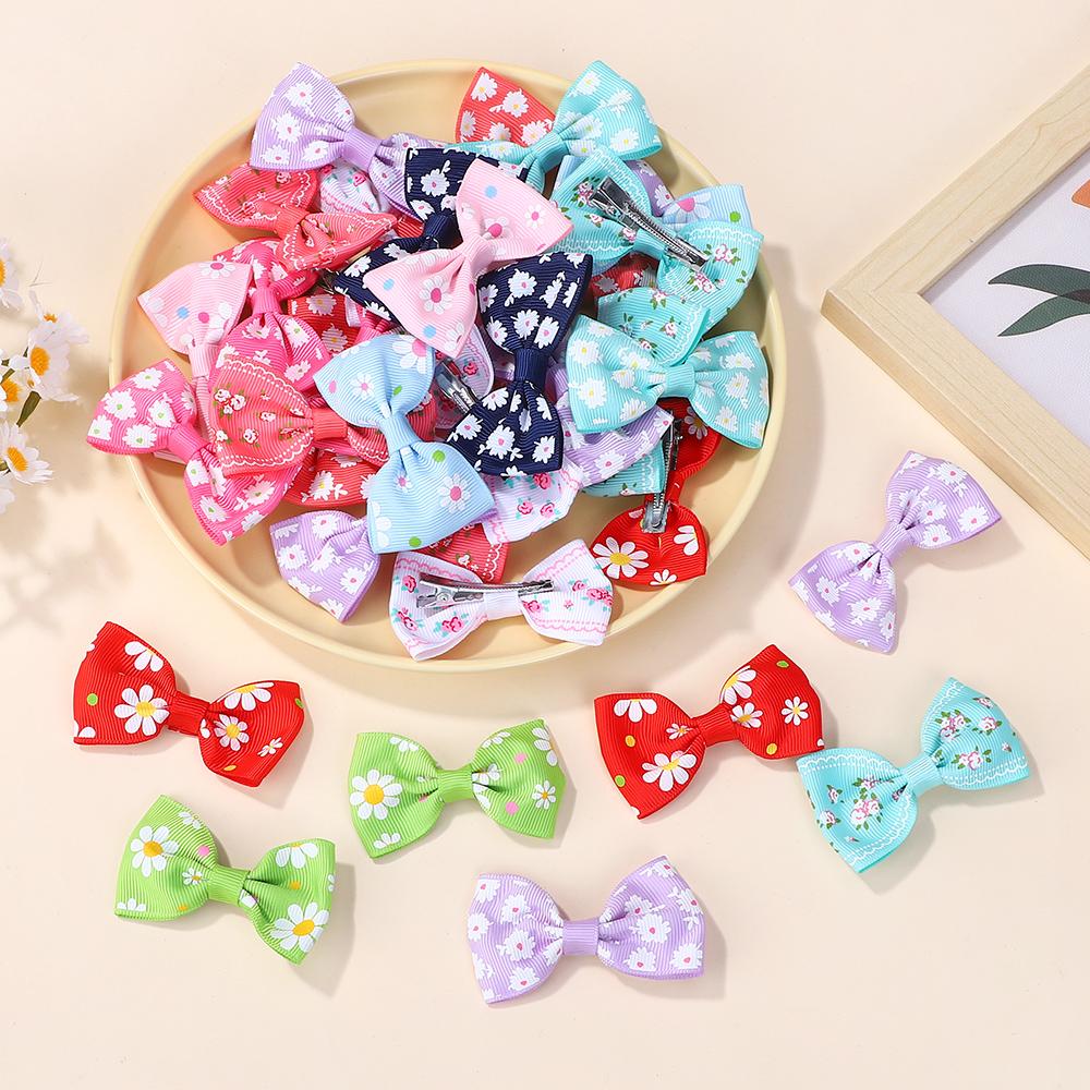 40pcs Random Color Nylon Kids Bows Hair Clips for Baby Girls Handmade Bowknot Hairpin Barrettes Photograph Hair Accessories