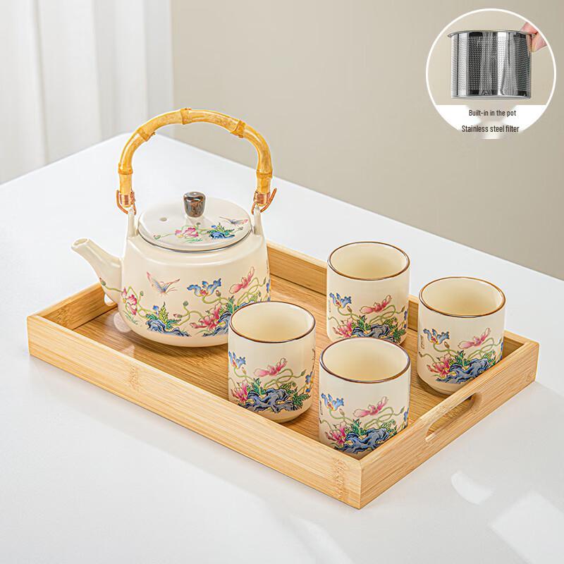 Lainuo Butterfly Teapot Tea Set with Bamboo Handle and Tray