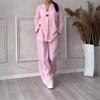 2025 Summer Women's Plus Size Cotton-Linen 2-Piece Set: Relaxed Shirt & High Waist Loose Long Pants