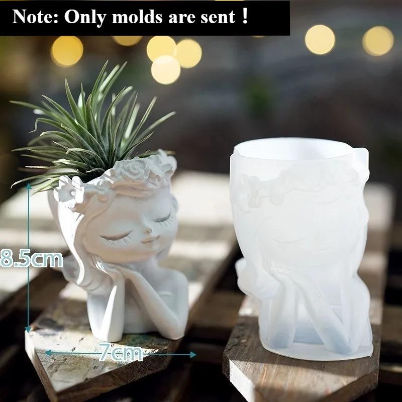 Girl Head Shaped Flower Pot Silicone Mold Concrete Vase DIY Handmade Plaster Epoxy Resin Pen Holder Molds Home Decor Supplies