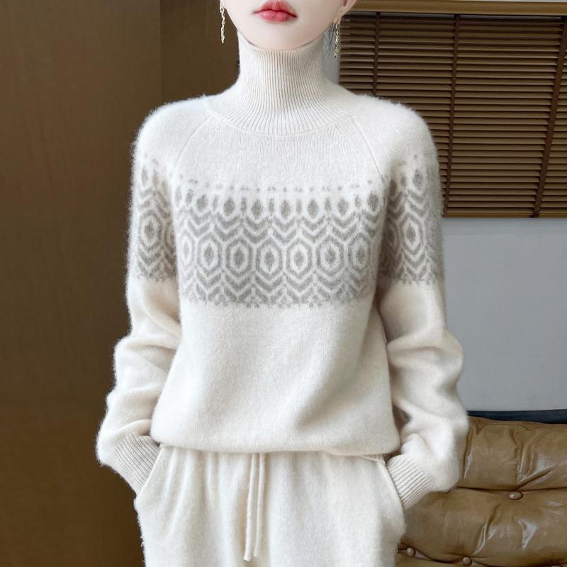 Women Long Sleeve Jumper Crew Neck Knit Wool Sweater Casual High Collar Pullover Top M