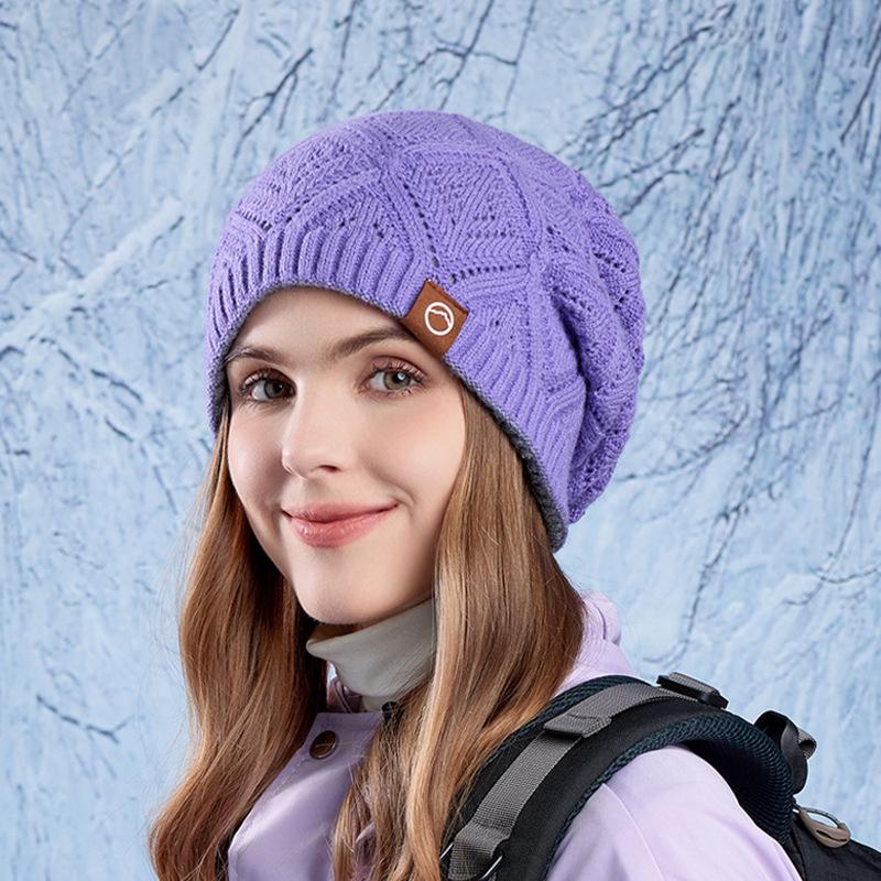 Winter Warm Hat Women's Big Head Hat Outdoor Coldproof Ear Protection Knitted Wool Hat