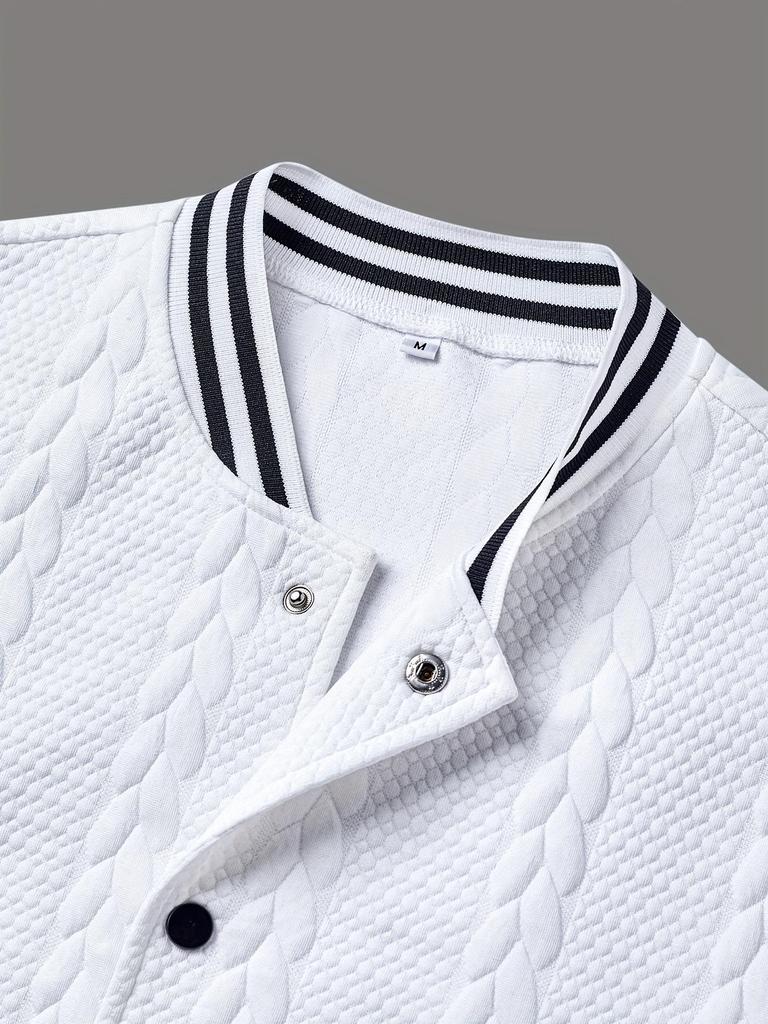 2025 Men's Cross-Border Casual Jacket: Autumn/Winter, Wheat Ear Jacquard, Contrasting Ribbed Long Sleeve