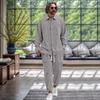 Men's Long-Sleeved Two-Piece Fashion Comfortable Cotton And Linen Casual Pocket Lapel Single-Breasted Loose Street Suit