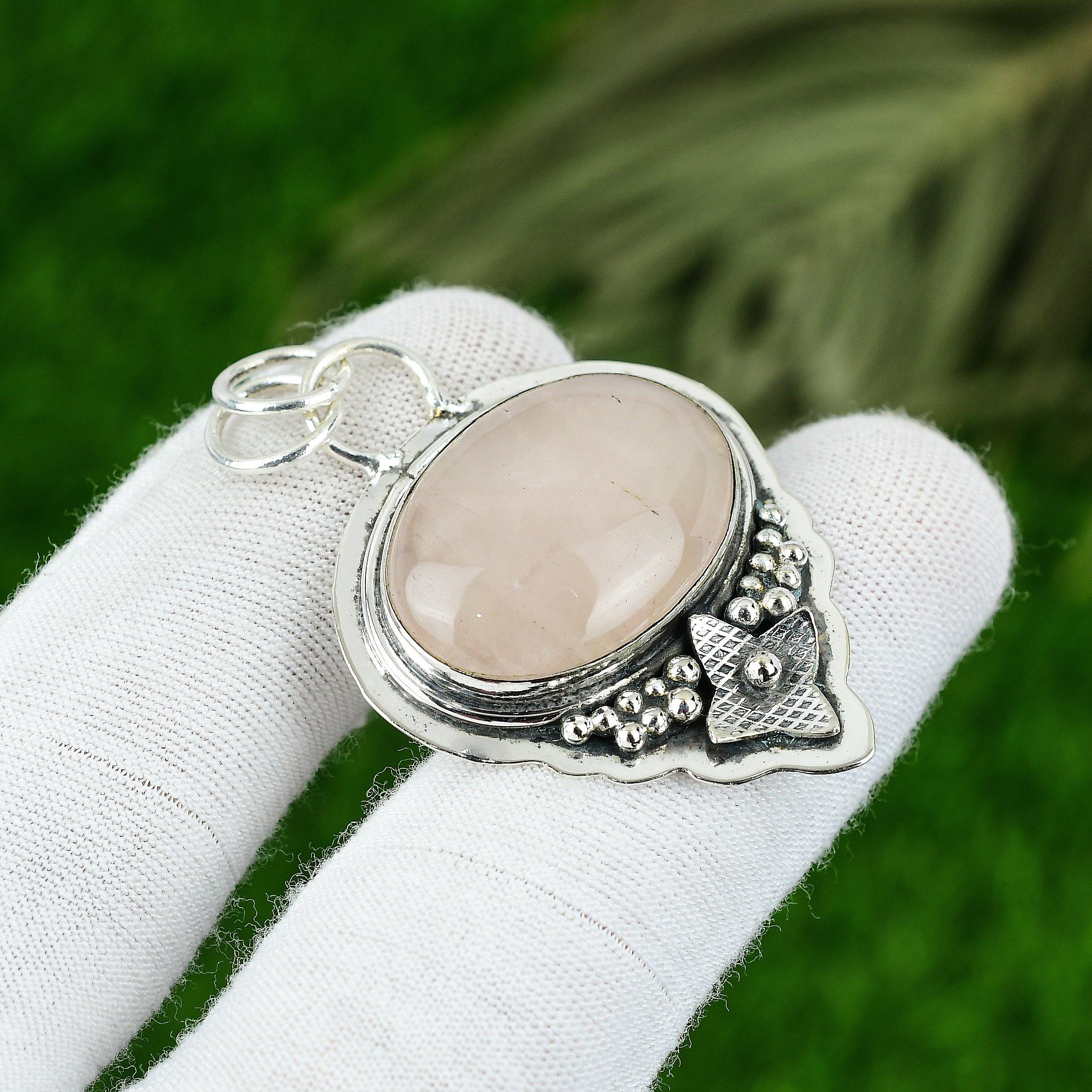 

Anniversary Gift For Her Natural Rose Quartz Gemstone Pendant 925 Silver
