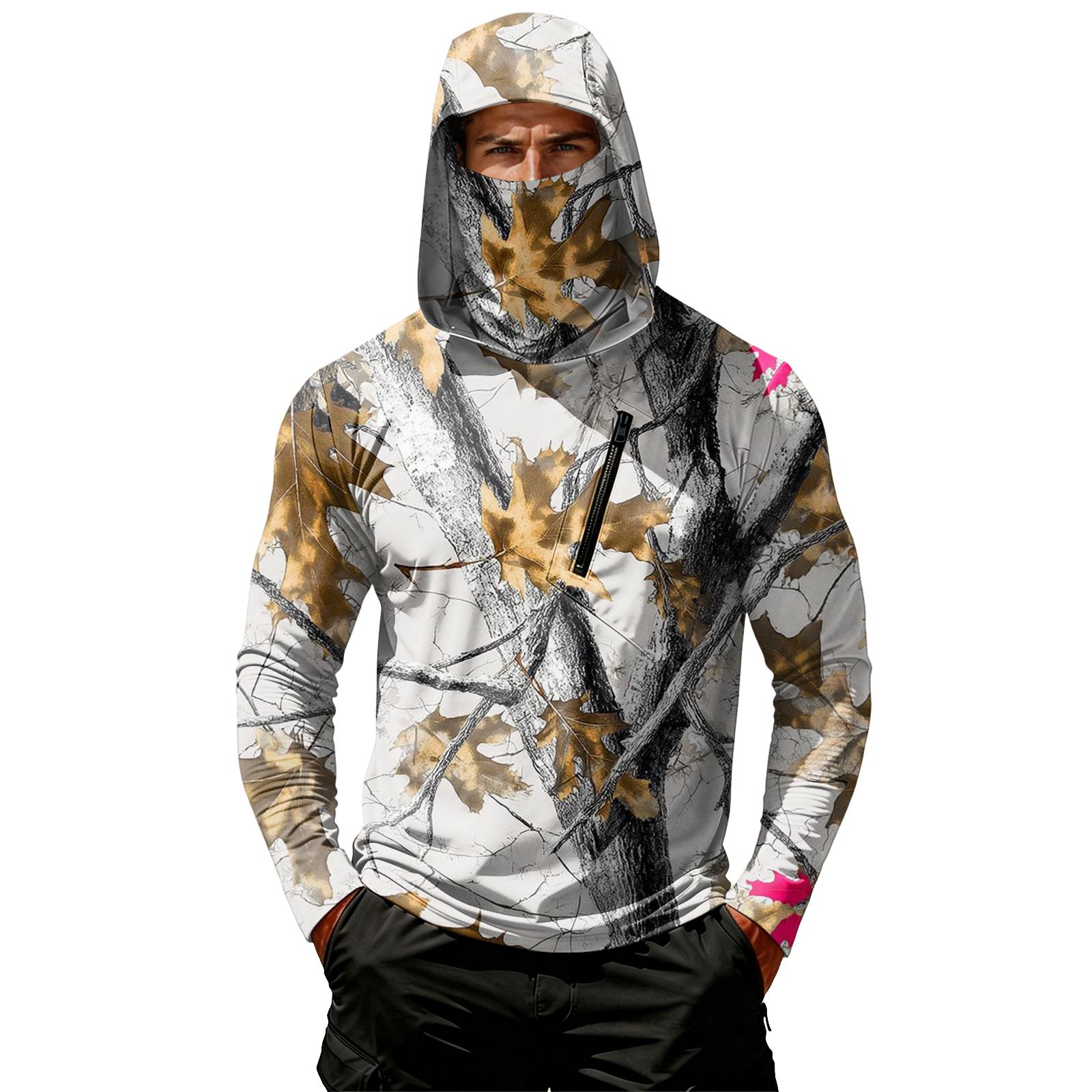 

Men s Casual Leaf Camouflage Print Hooded Long Sleeve Sun Protection Shirt Lightweight Breathable Outdoor Top with Zipper Pocket XXL