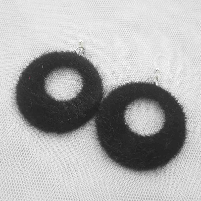Black Plush Round Pendants Hook Earrings for Women Bohemian Elegant Light Dangle Earrings Hollow Circle brincos feminino