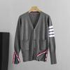 Women's Red Knit V-Neck Cardigan - Short Jacket, Trendy 2025 Style