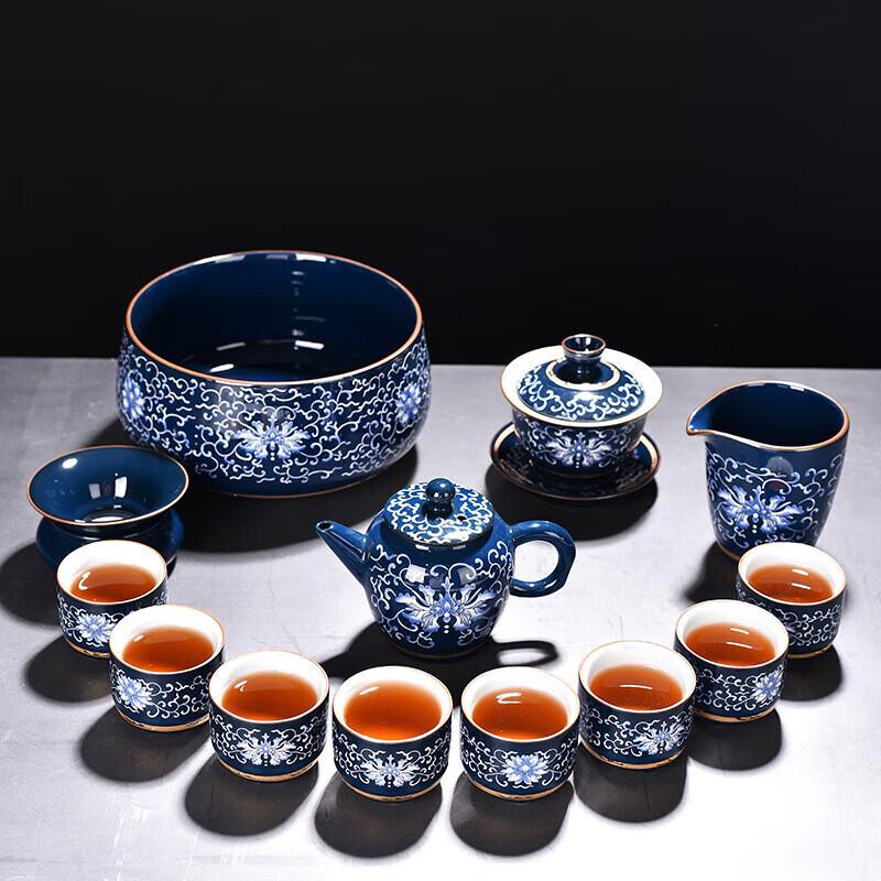 Dehua Enamel Blue and White Porcelain 10-Piece Gaiwan Tea Set