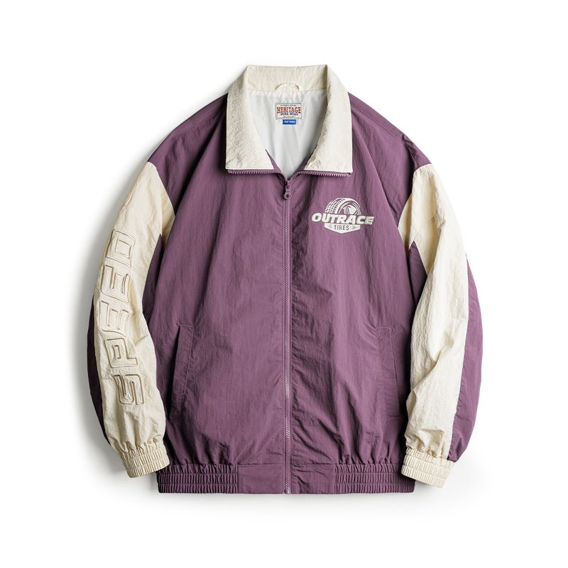 

Madden Parka American Retro Patchwork Contrast Color Racing Car Jacket Nylon Embroider Abrasion Resistant Motorcycle Leisure Outwear Men s Autumn Vit Qi Purple 2XL