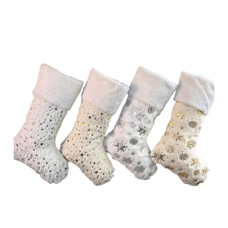 4pcs Furry Christmas Stockings Assorted Color for Home Office Decors Holiday Mantlepiece Hanging Socks