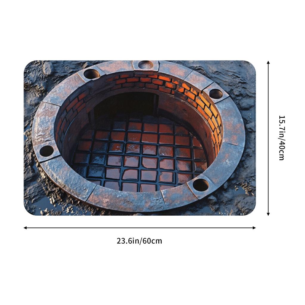 3D Manhole Cover Design Realistic Floor Front Door Mat Anti-Slip Outdoor Quick Dry Doormat Living Room Entrance Rug Carpet