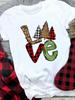 (Asian Size) Tree Lovely Letter Style Women Holiday Print Tee Top Festival Merry Christmas New Year Casual  Lady Short Sleeve Fashion Graphic T-shirts