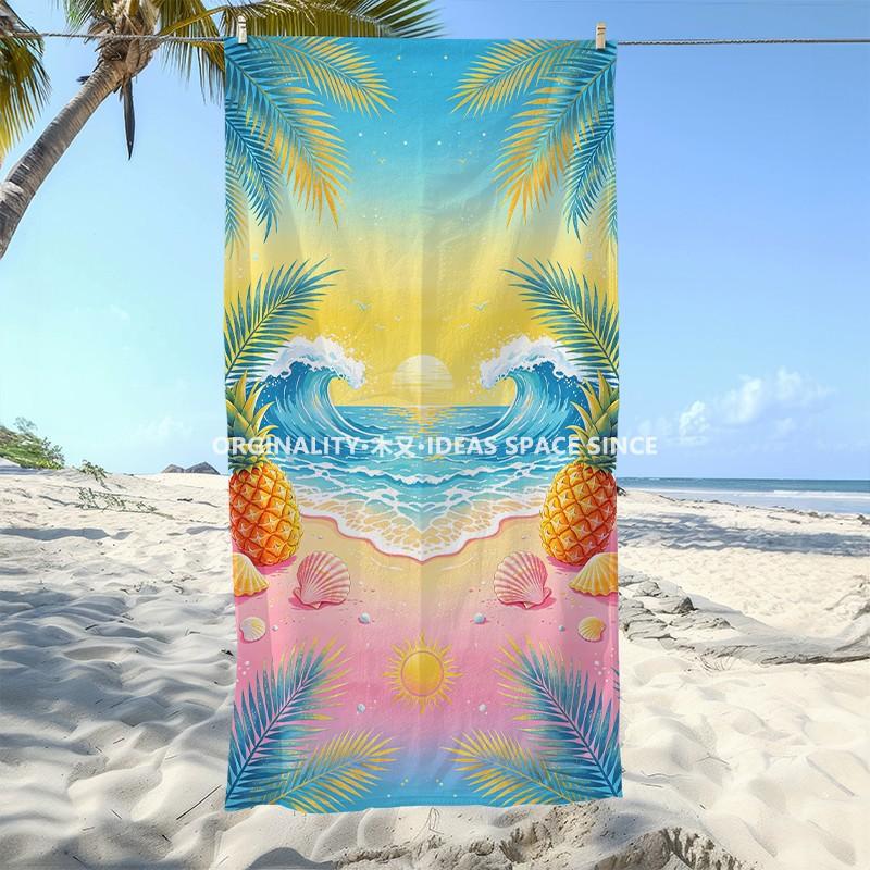 Tropical Pineapple Beach Sunset Towel Patterned Sunscreen And Windproof Suitable For Swimming Pool Camping Travel