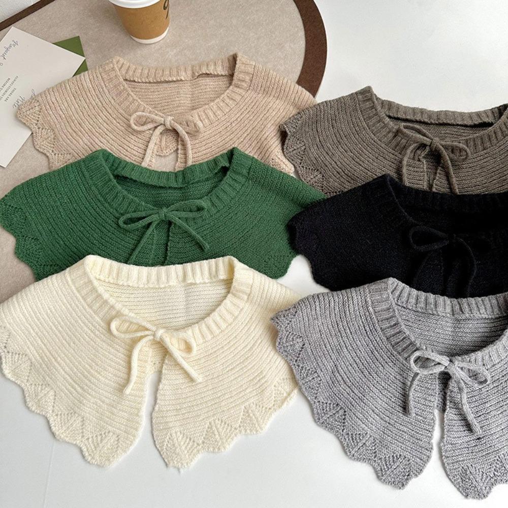 Solid Color Knitting Detachable Collar Laced Up False Collar Decoration Shirt Shawl Wrap