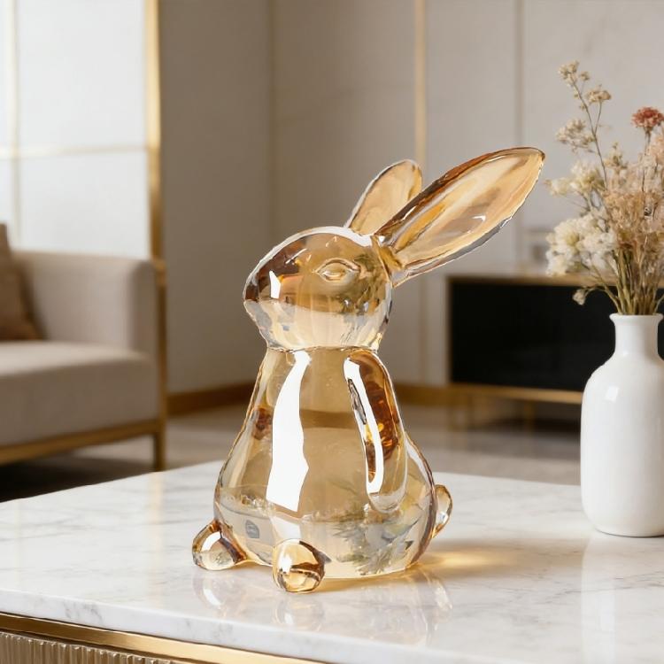 Handmade Artificial Glass Rabbit Statue Figurine Decorative Home Decoration Item For Bedroom Or Workspaces