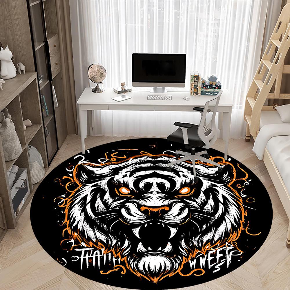 1pc Tiger Spirit Office Round Area Rug, Under Office Chairs Bedroom Living Room Home Decor, Room Deco