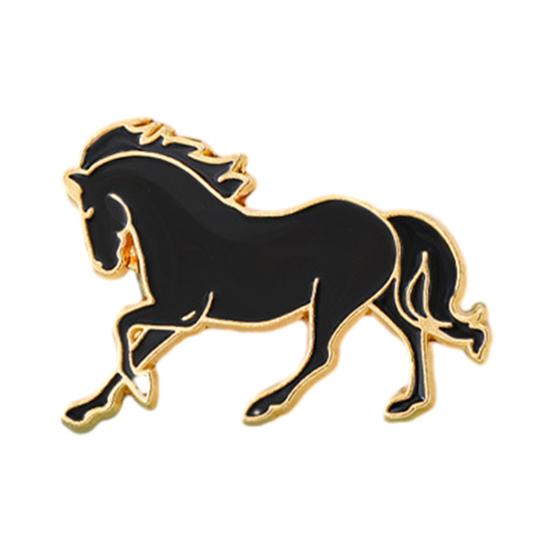 Pferdebrosche Chinesischer Stil Emaille-Anstecknadel Glattes Liniendesign Tieranstecknadel Metalleinfassung Leicht Anzugreversabzeichen