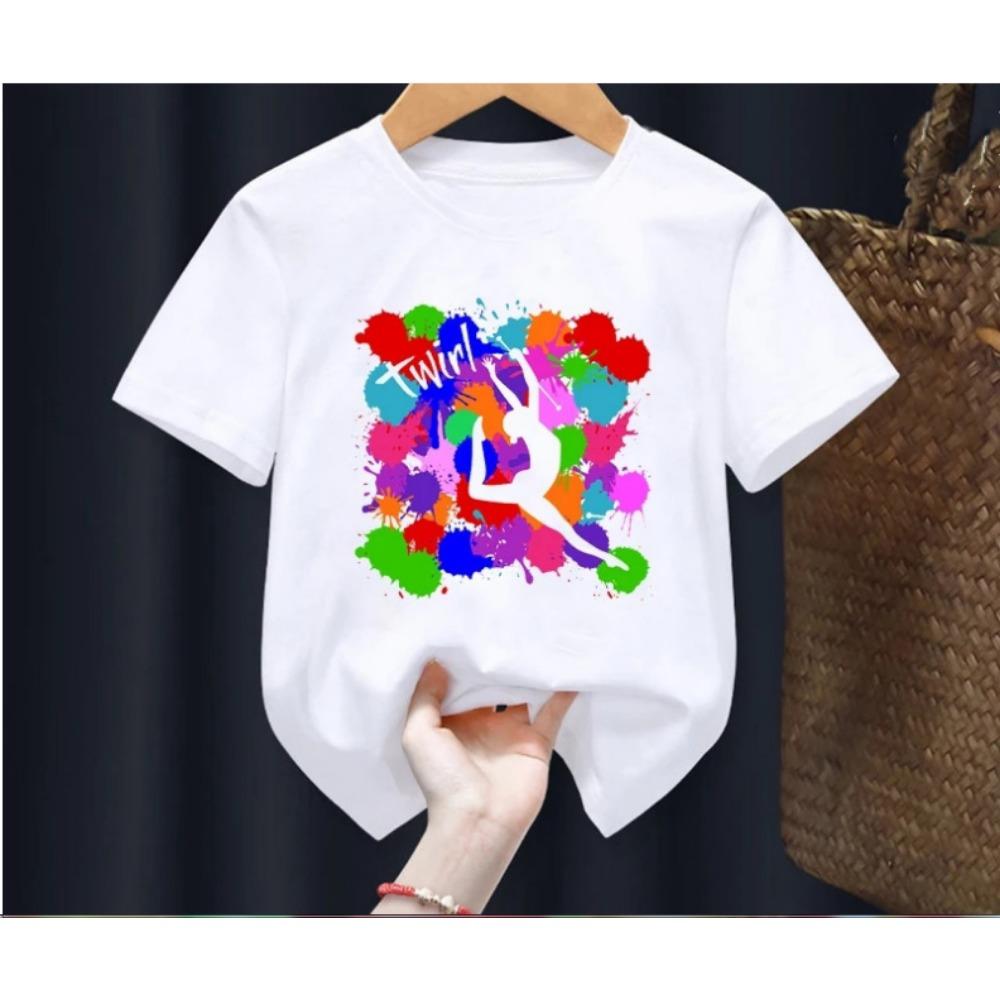 Söt T-shirt med tryck av gymnastikdansare för barn Danskläder för flickor Baby-t-shirt Söta vardagliga kortärmade barntoppar