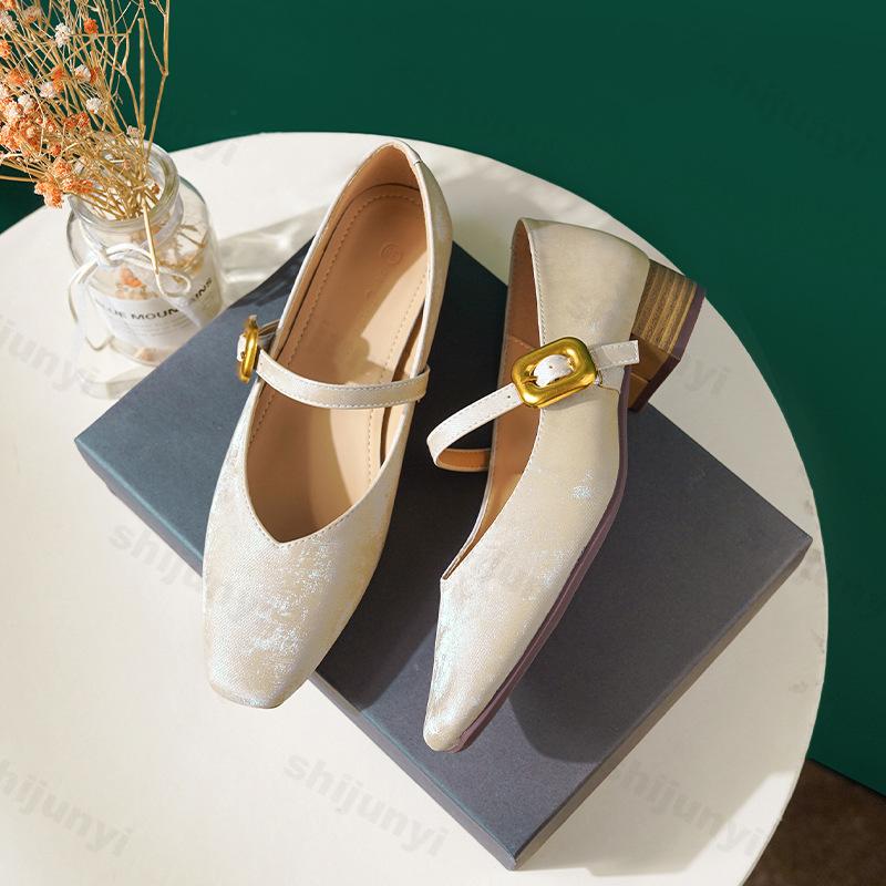 Fashion Women Mary Janes Pumps Square Toe 2025 New Autumn Chunky Heel Shoes Genuine Leather Shoes for Women Elegant Buckle Laides Shoes