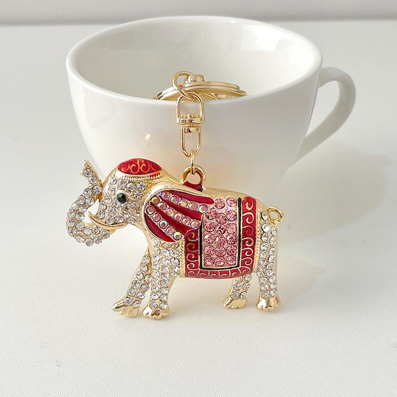 Exquisite Precious Stones Inlaid Thailand Elephant Car Keychain Elegant Pendant Gift for Friends Key Chains Ring Porte Clef