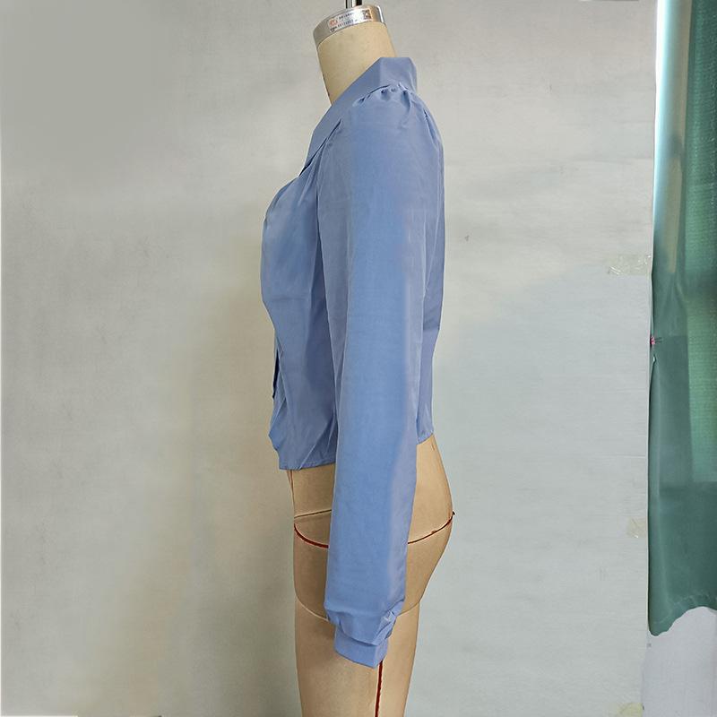 Women's Autumn Solid Colour Cardigan Lapel Long Sleeve Pleated Button Shirt