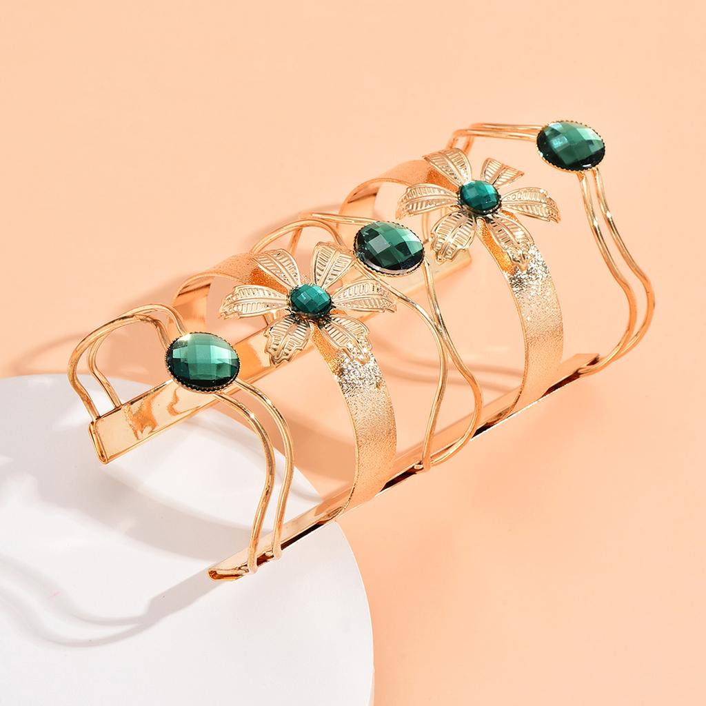 1PC Women's Fashion Personality Exaggerated Flower Opening Arm Bracelet Zircon Outdoor Party Festival Gift