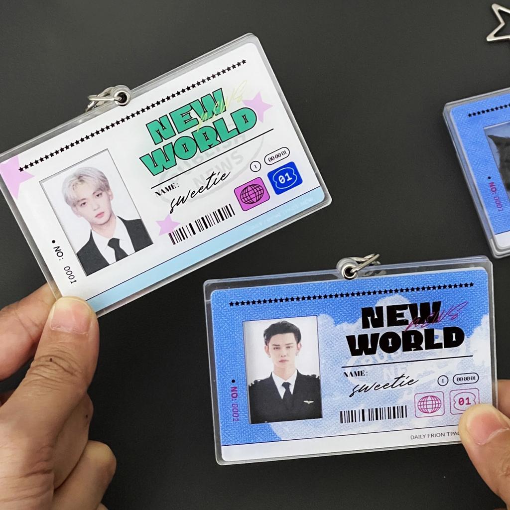 Transparent ID Acrylic Card Holder 1 inch Photo Cover Pendant Keychain Mini Star Photocard Frame Protective Sleeve Decoration