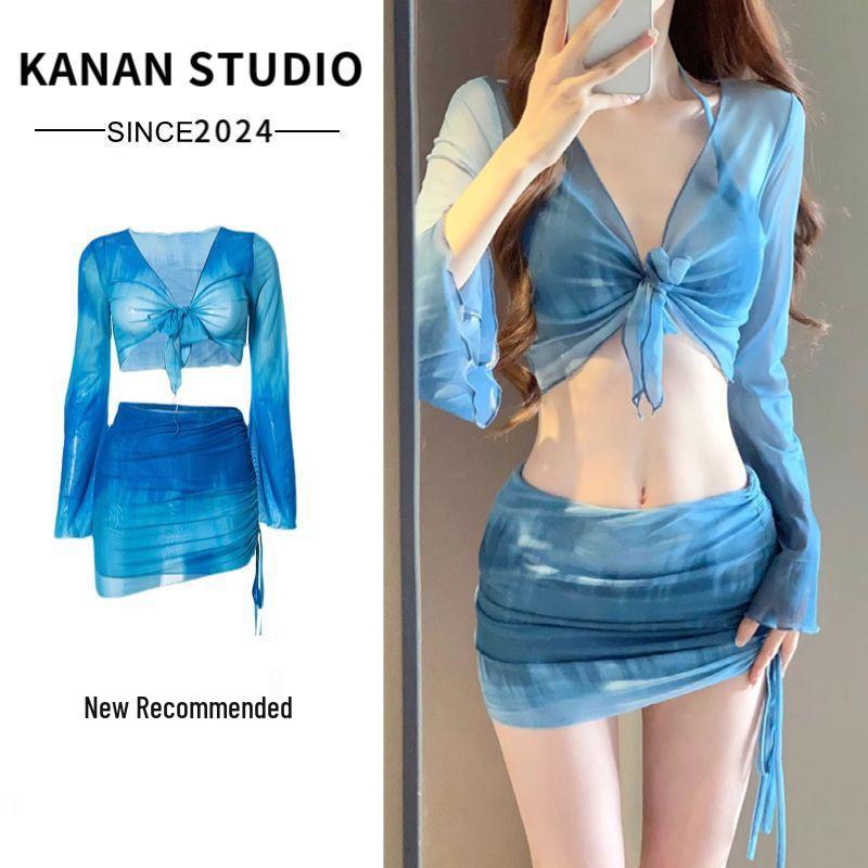 Women's Conservative Slimming Bikini Set - 4-Piece Hot Spring Swimwear for Students (Small Chest) - Promise 53223