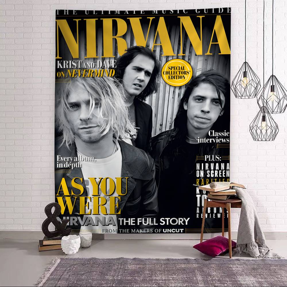 

Nirvana Band Magazine Chart Tapestry Bohemian Wall Tapestries Mandala Wall Art Decor 74x94cm(29x37in)