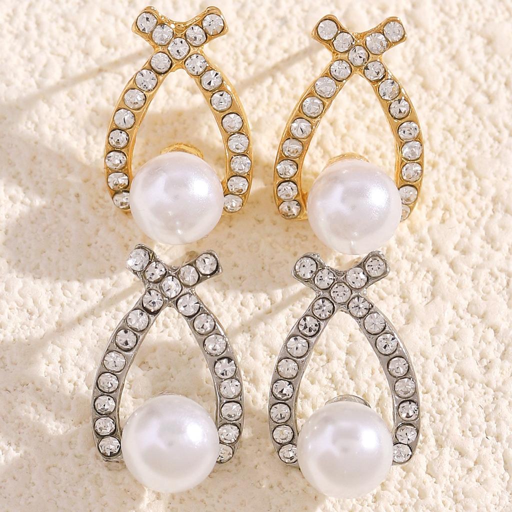Pearl Teardrop Stud Earrings Sparkling Pave Setting Jewelry