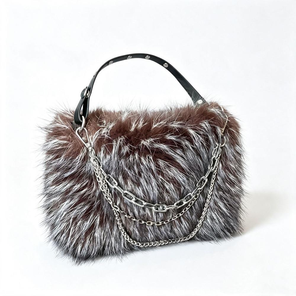 Y2k Fluffy Hobo Bags Portable Armpit Bag Portable PU Handbag Daily