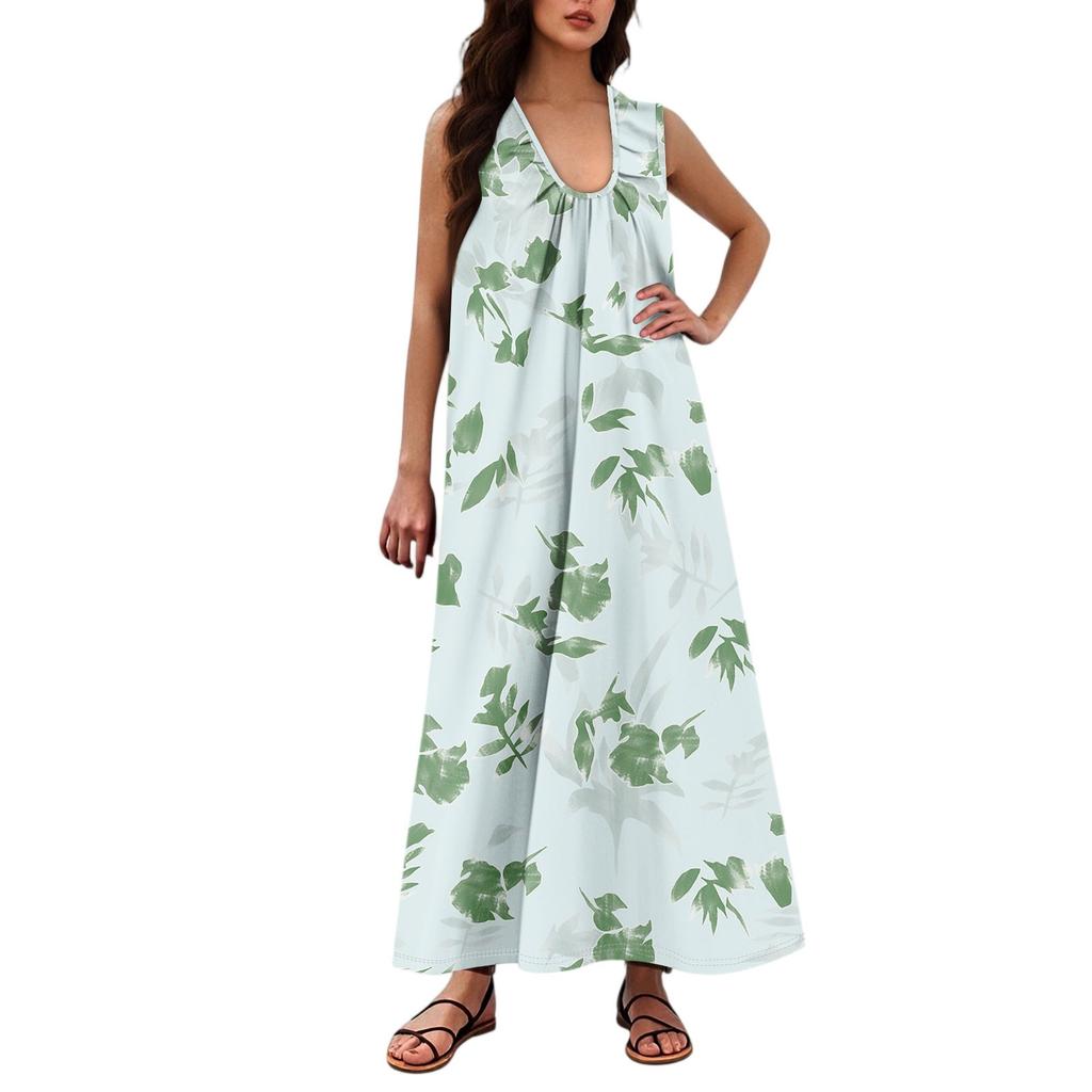 Women's Fashion Casual A-line Floral Printed Hammer Feel Loose Long Skirt With Pockets