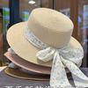 2025 summer floral lace-up flat-top straw hat children's large brim seaside vacation sunshade sun hat