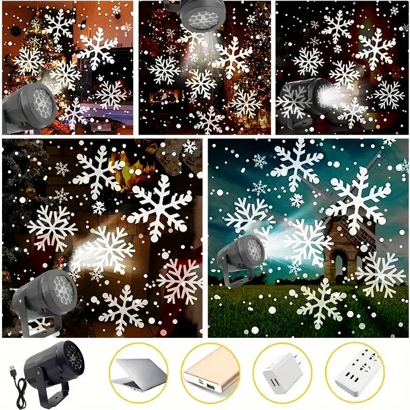 Snowflake Christmas Projector Rotating Christmas Pattern LED Stage Lights Outdoor Holiday Christmas Decoration Snowflake Light