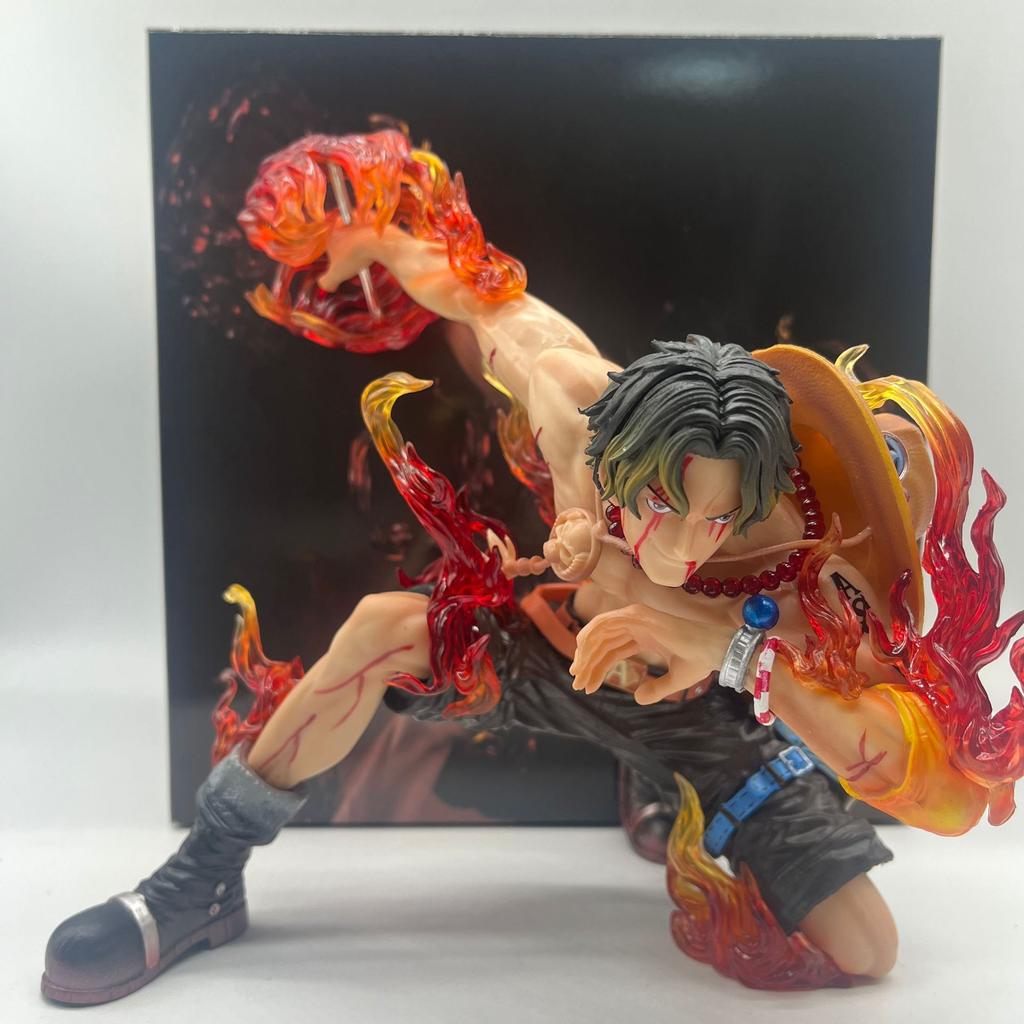 One Piece Anime Fireball Ace Battle Model Scene PVC Action Character Statue Children Birthday Toy Doll Decoration Gift