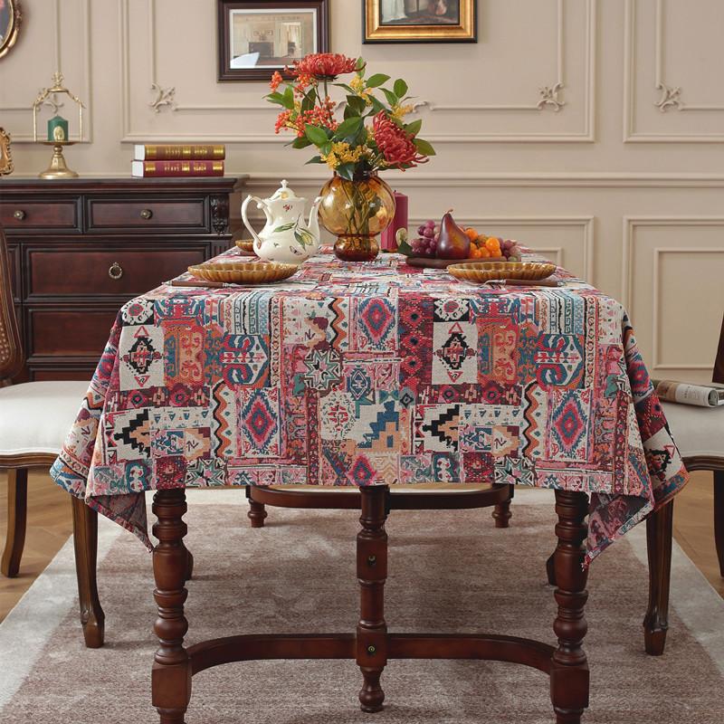 Polyester Cotton Color Woven Jacquard Bohemian Flower Geometric Tablecloth Rectangular Coffee Table Tablecloth Dining Table Cloth