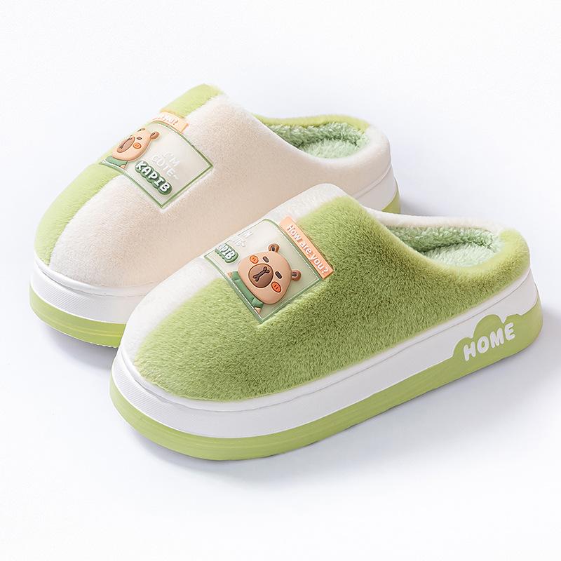 Cotton slippers two-color bottom cartoon autumn and winter home dormitory warm thick bottom velvet couple outer hair slippers