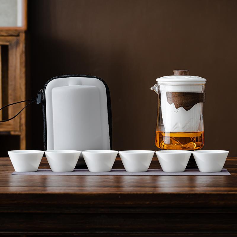 Dehua White Porcelain Glass Travel Set Outdoor Accompanying Portable Kung Fu Tea Set Business Gifts Can Be Customized