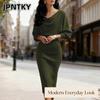 JPNTKY Women's Fashion Autumn Winter Solid Color Print Long Sleeve O-Neck Casual Dresses