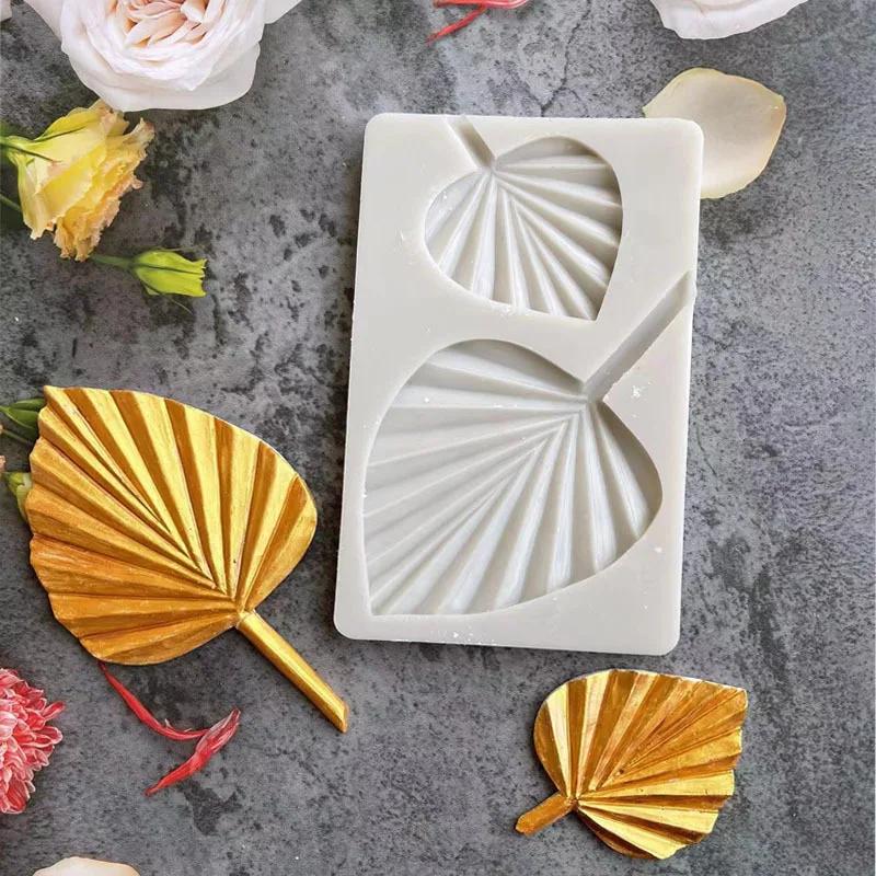 3D Mini Cattail Palm Fan Leaf Silicone Mold DIY Fondant Chocolate Cake Decoration Resin Mold Leaf Shape Kitchen Baking Tools