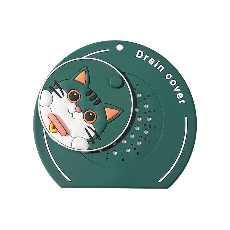 Rotating Cat Silicone Drain Cover For Bathroom And Kitchen Sink Odor Proof Floor Drain Stopper With Hanging Hole