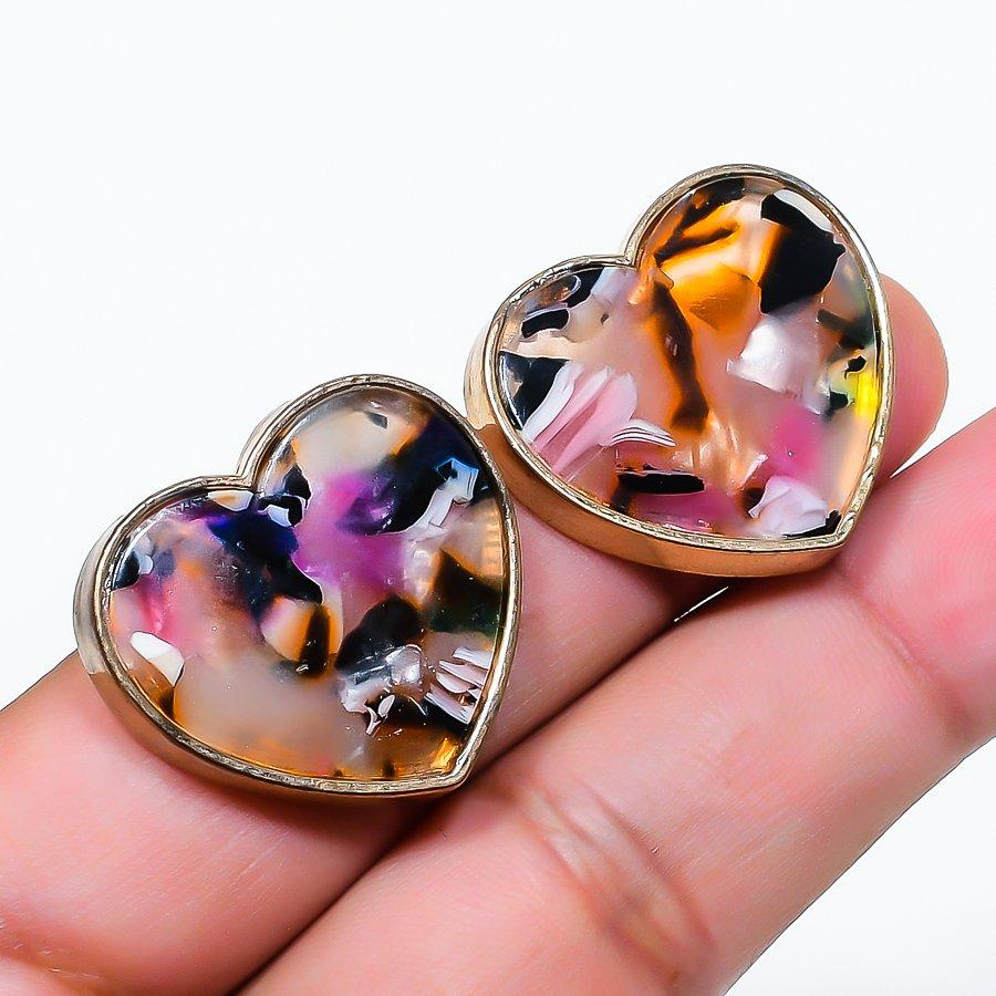 Natural Dendrite Opal Gemstone Brass Jewelry Earring 0.95  RE-48